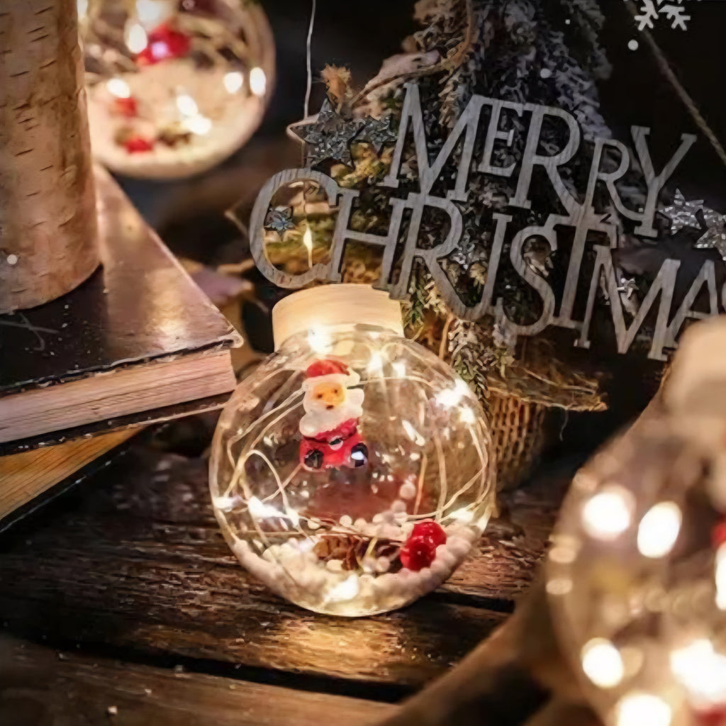 Luces Navideñas LED Esferas con Mini Papá Noel