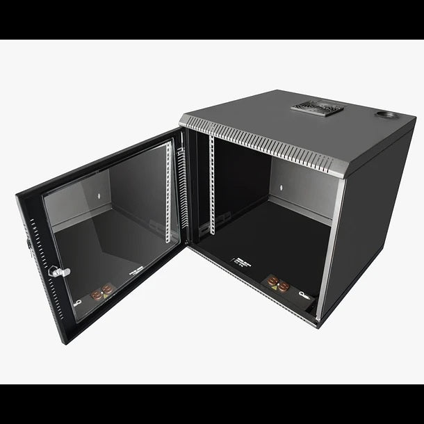 Gabinete Rack de Pared Compacto de 9U con Puerta en vidrio • Color: Negro