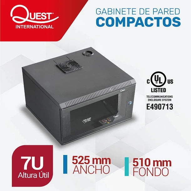 Gabinete Rack de Pared Compacto de 7U con Puerta en vidrio • Color: Negro