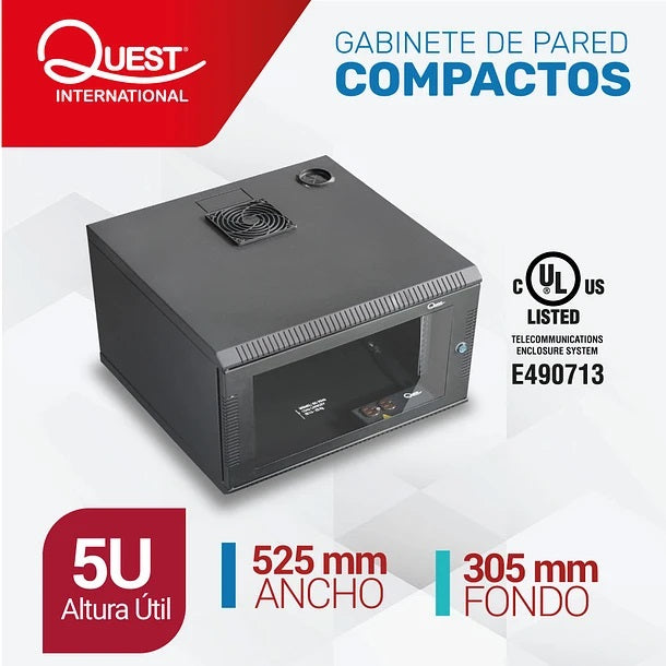 Gabinete Rack de Pared Compacto de 5U con Puerta en vidrio • Color: Negro