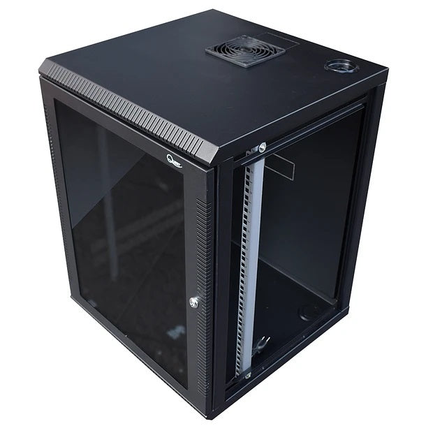 Gabinete Rack de Pared Tapas Laterales Removibles de 14U con Puerta en vidrio • Color: Negro
