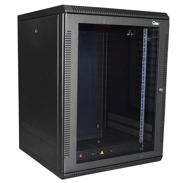 Gabinete Rack de Pared Tapas Laterales Removibles de 11U con Puerta en vidrio • Color: Negro
