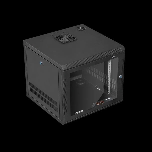 Gabinete Rack de Pared Tapas Laterales Removibles de 9U con Puerta en vidrio • Color: Negro