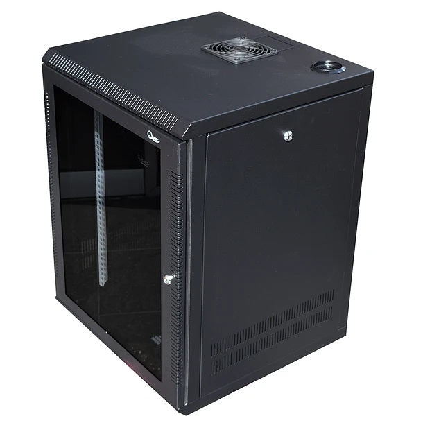 Gabinete Rack de Pared Tapas Laterales Removibles de 9U con Puerta en vidrio • Color: Negro