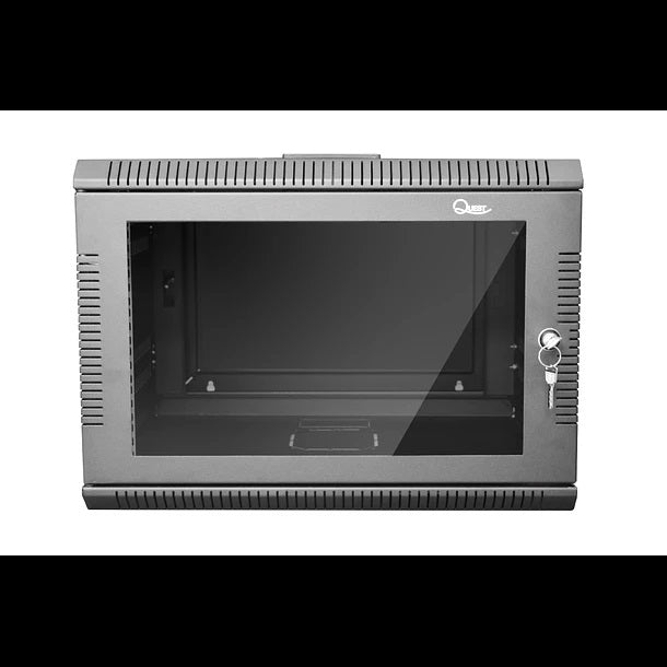 Gabinete Rack de Pared Tapas Laterales Removibles de 9U con Puerta en vidrio • Color: Negro