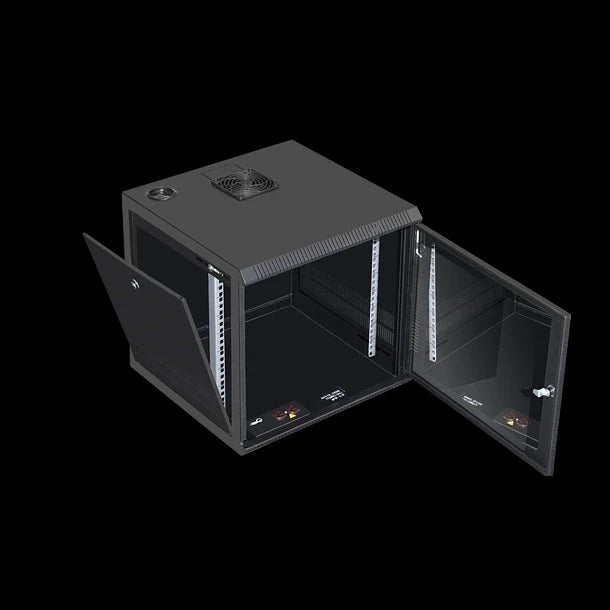 Gabinete Rack de Pared Tapas Laterales Removibles de 7U con Puerta en vidrio • Color: Negro