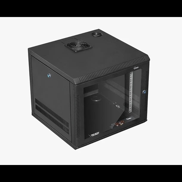 Gabinete Rack de Pared Tapas Laterales Removibles de 7U con Puerta en vidrio • Color: Negro