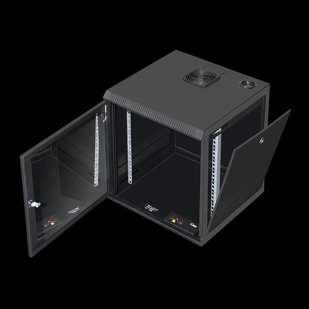 Gabinete Rack de Pared Tapas Laterales Removibles de 5U con Puerta en vidrio • Color: Negro