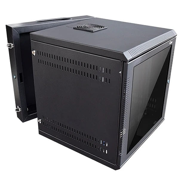 Gabinete Rack de Pared Abatible de 9U con Puerta en vidrio • Color: Negro