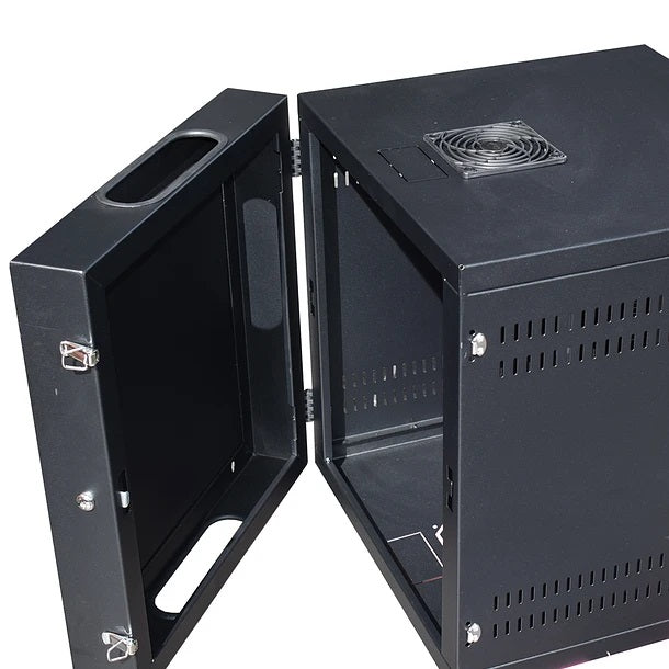 Gabinete Rack de Pared Abatible de 9U con Puerta en vidrio • Color: Negro
