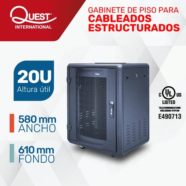 Gabinete Rack de Piso 20U | Ancho: 580 mm • Fondo: 610 mm