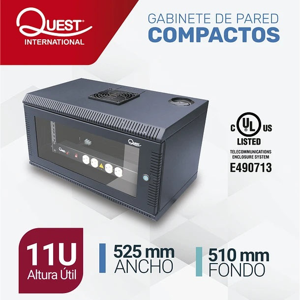 Gabinete Rack de Pared Compacto de 11U con Puerta en vidrio • Color: Negro