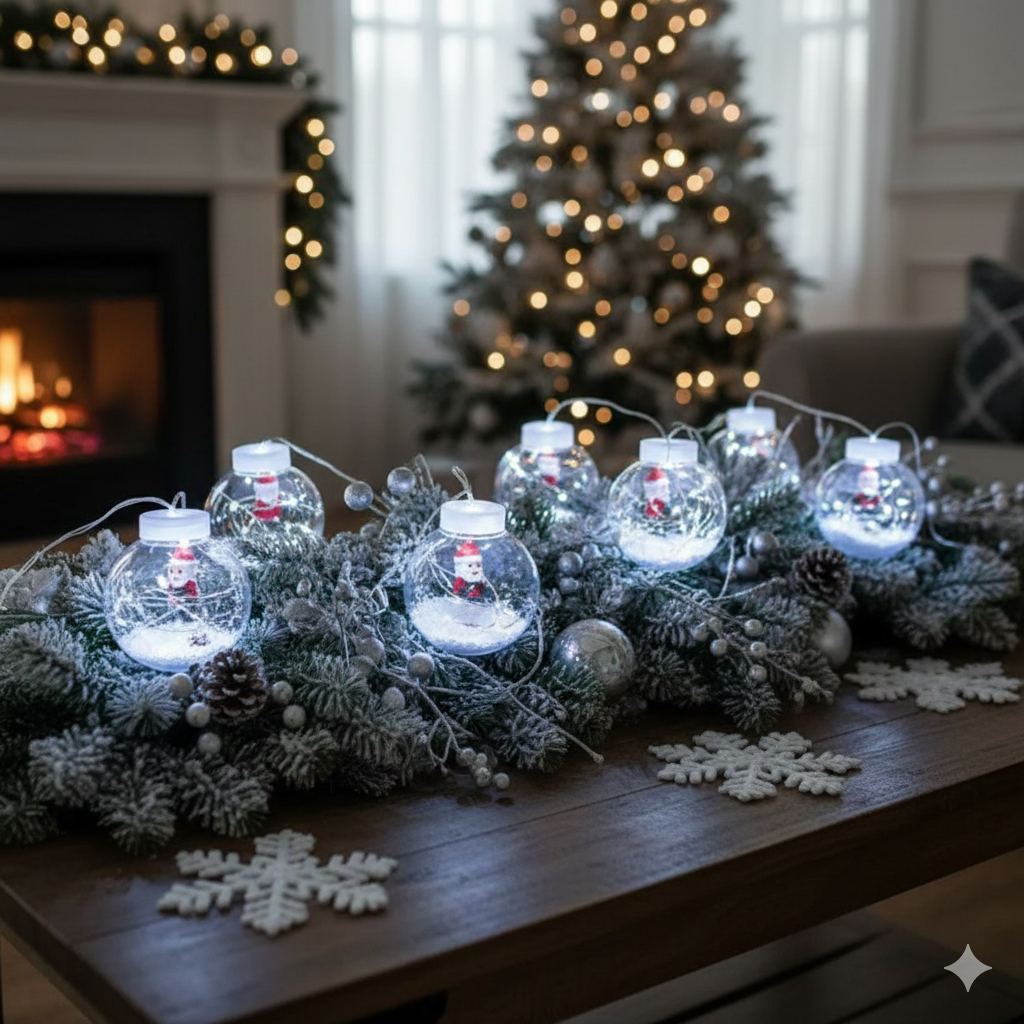 Luces Navideñas LED Esferas con Mini Papá Noel