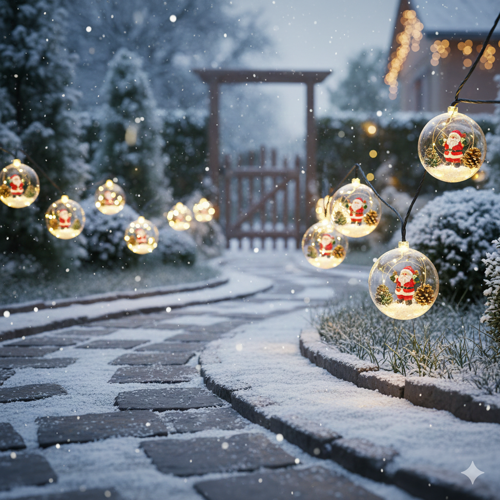 Luces Navideñas LED Esferas con Mini Papá Noel