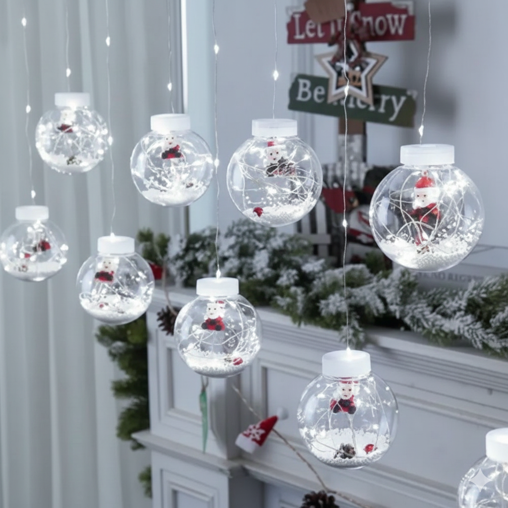 Luces Navideñas LED Esferas con Mini Papá Noel